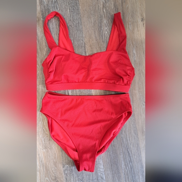 Kona Sol Ribbed 2 Piece Swimsuit Red S/M - Picture 1 of 5
